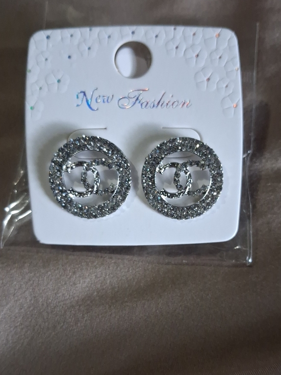 Jewelry - Silver Crystal Round Logo Stud Earrings -NWT.